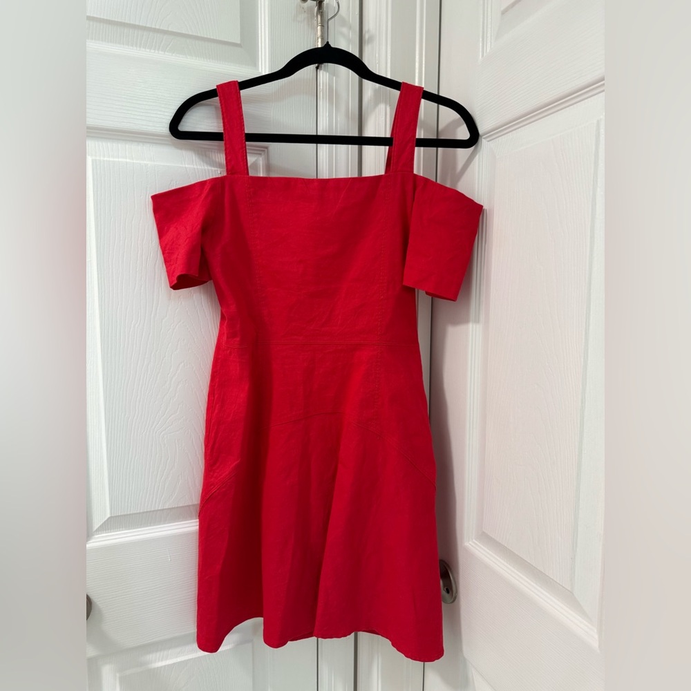 A.L.C. Calla Ramie Blend Cold Shoulder Dress in Red Women’s Size 8 - Picture 2 of 5